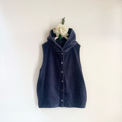 新作❤️春の寒暖差にちょうどいい❤️フードか可愛いメルトンベスト❤️ネイビーグレー❤️色変更可能❤️SML(2〜3Ｌ) 5枚目の画像