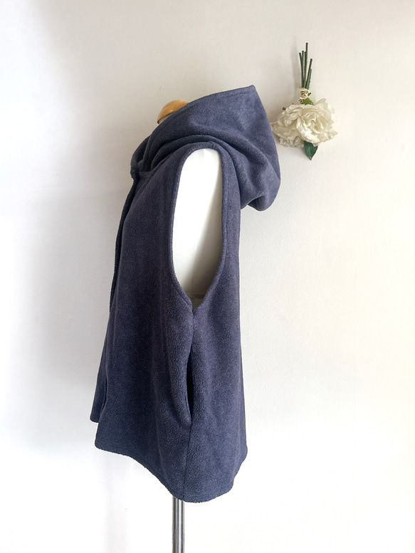 新作❤️春の寒暖差にちょうどいい❤️フードか可愛いメルトンベスト❤️ネイビーグレー❤️色変更可能❤️SML(2〜3Ｌ) 4枚目の画像