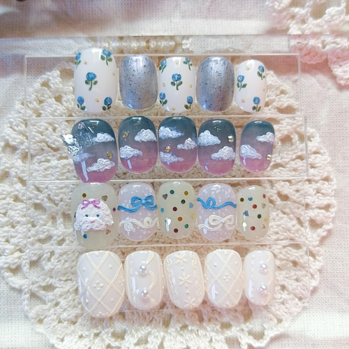 片手】夕暮れ / 空 テクスチャーアート 天体観測 夜空 蝶々 雲 ブルー  