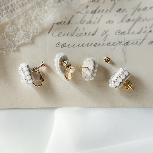 【#1231】パール　ビーズ刺繍　ハンドメイドアクセサリー　ピアス　イヤリング 【#1231】パール　ビーズ刺繍　ハンドメイドアクセサリー　ピアス　イヤリング