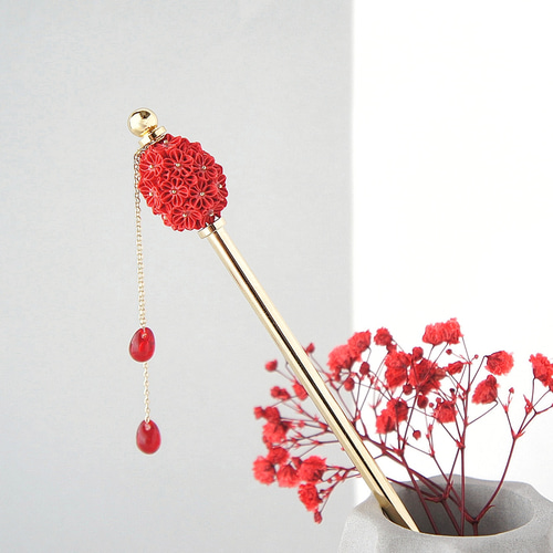 一本挿しかんざし 〔梅の花・オーバル〕 一本軸簪 2way つまみ細工