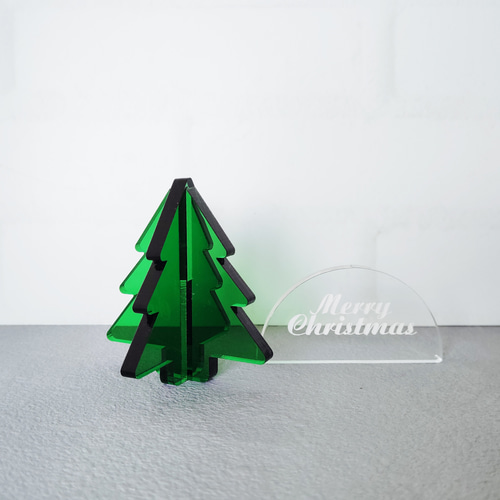 小さなクリスマスツリー 置物 雑貨 アクリル グリーン 透明 ミニサイズ