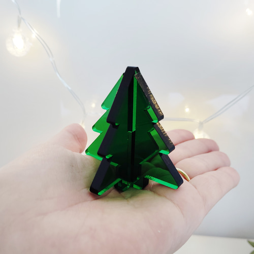 小さなクリスマスツリー 置物 雑貨 アクリル グリーン 透明 ミニサイズ
