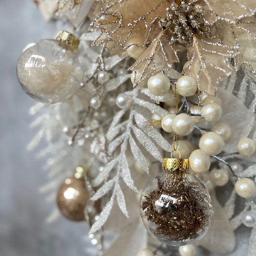 クリスマスキラキラスワッグ(ホワイト・ゴールド)玄関飾り 壁掛け