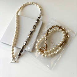 【2色展開】シンプルコーデに◎表情豊かな✴︎マンテルネックレス★*パール×メタル 11枚目の画像