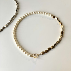 【2色展開】シンプルコーデに◎表情豊かな✴︎マンテルネックレス★*パール×メタル 4枚目の画像