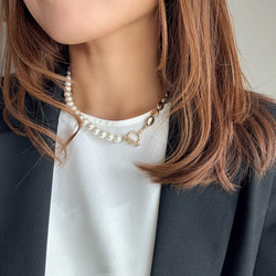 【2色展開】シンプルコーデに◎表情豊かな✴︎マンテルネックレス★*パール×メタル 6枚目の画像