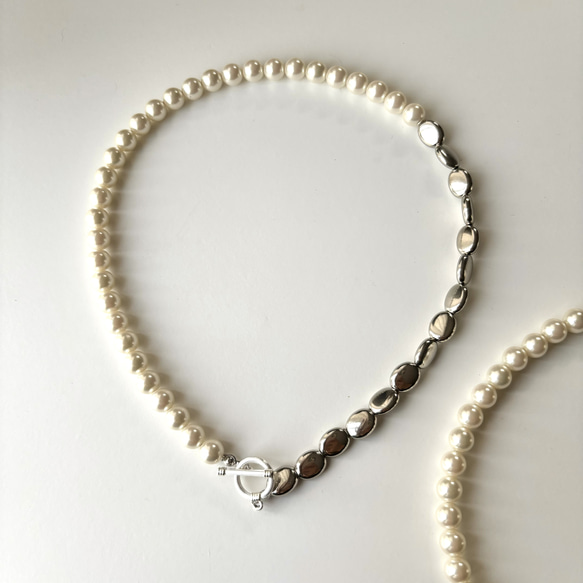【2色展開】シンプルコーデに◎表情豊かな✴︎マンテルネックレス★*パール×メタル 5枚目の画像