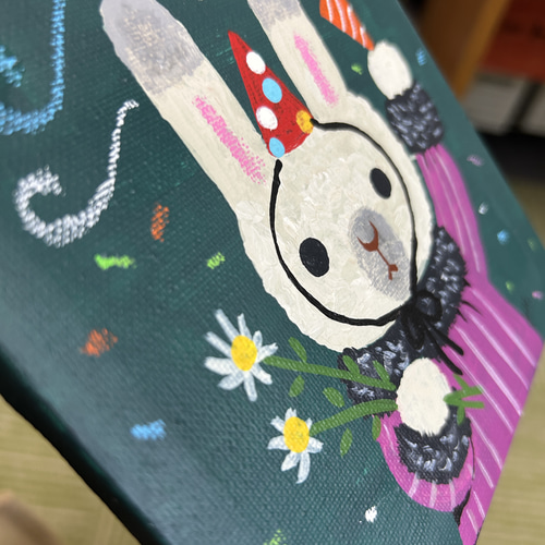 アクリル画 野うさぎさんよりあなたへプレゼント アートパネル ミニ