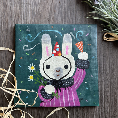 アクリル画 野うさぎさんよりあなたへプレゼント アートパネル ミニ