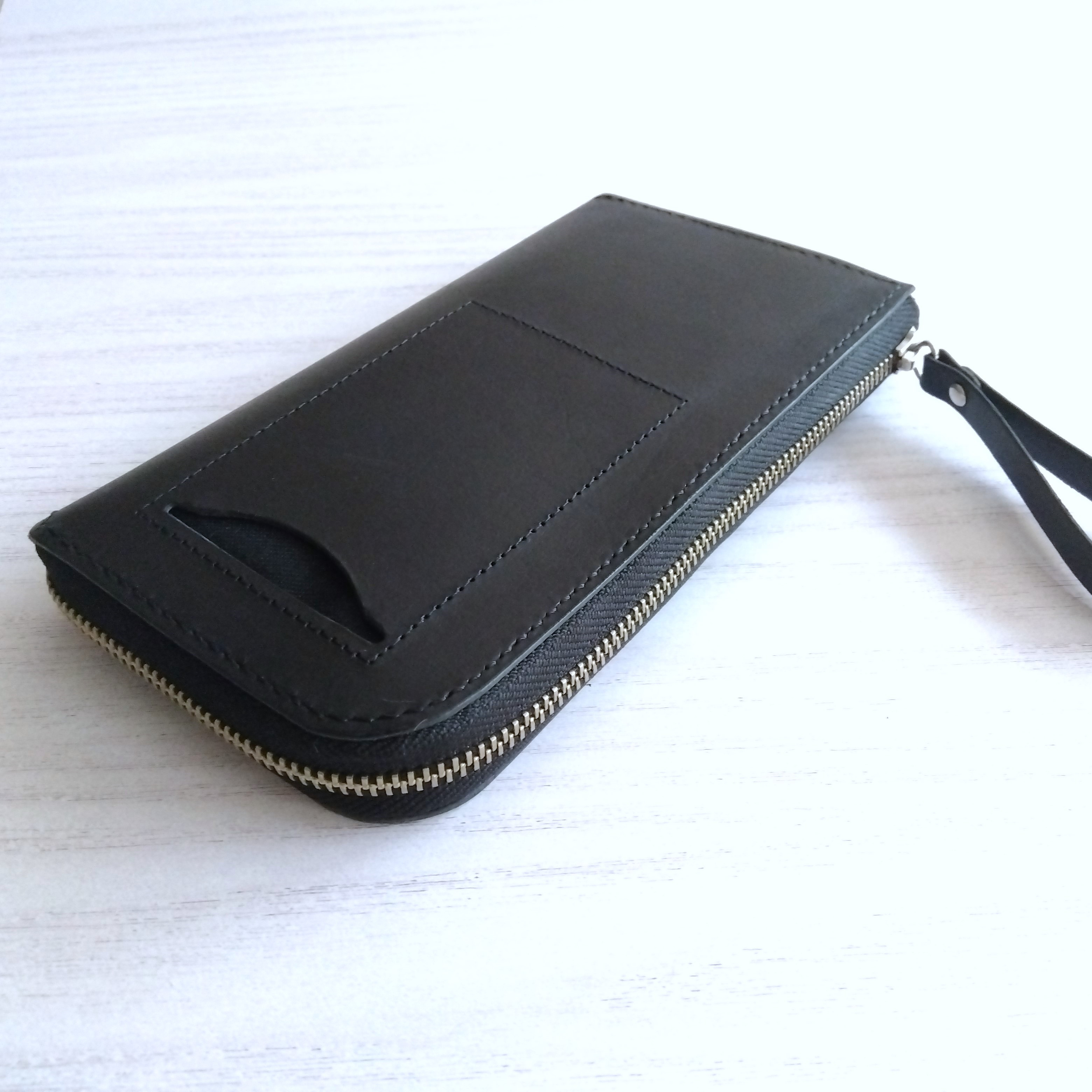 本革L字ファスナーロングウォレット　ブラック　外側カードスロット