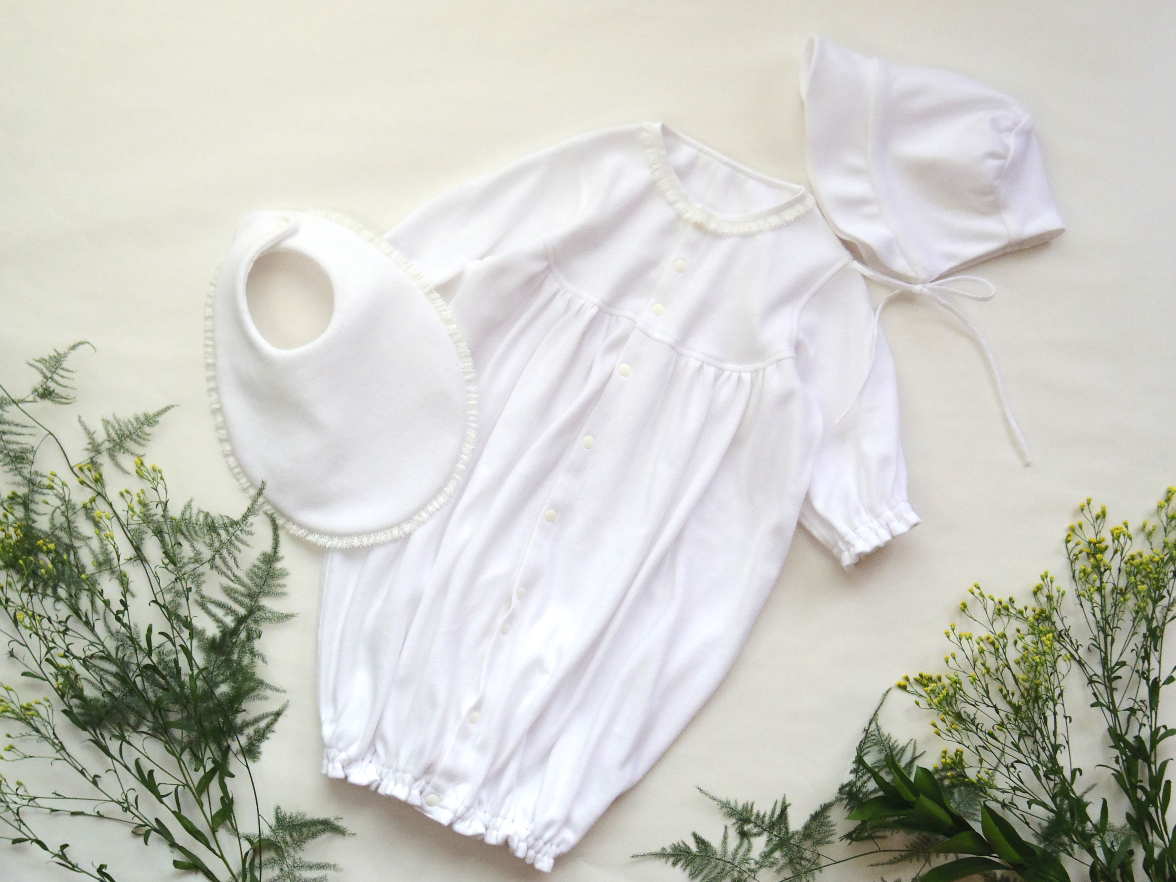 【新生児服】スムースコットン 丸襟 ツーウェイオール 3点 セット｜出産祝い・退院着・お宮参り・マンスリーフォト