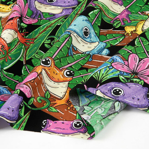 動物柄 カラフル カエル 生地 コットン100％シーチング Colorful Frog
