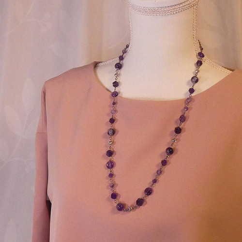 天然石ネックレス「静謐なる紫」 アメジスト 紫色 銀古美仕立て