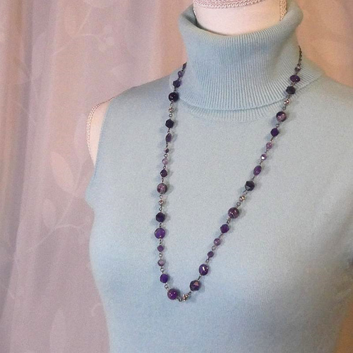 天然石ネックレス「静謐なる紫」 アメジスト 紫色 銀古美仕立て