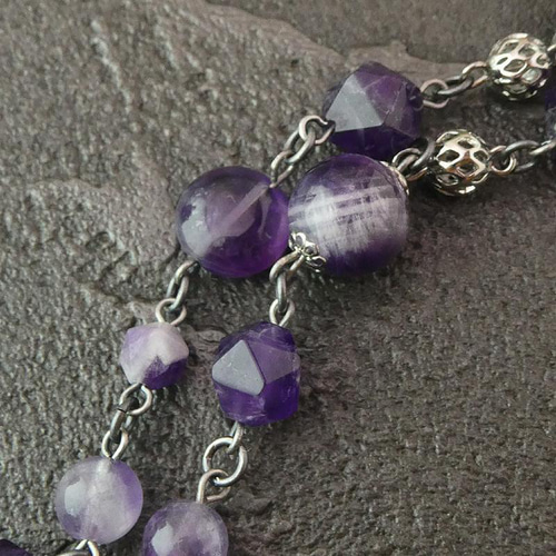 天然石ネックレス「静謐なる紫」 アメジスト 紫色 銀古美仕立て