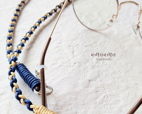 バイカラーのメガネストラップ／パラコード／ストラップ／マスク