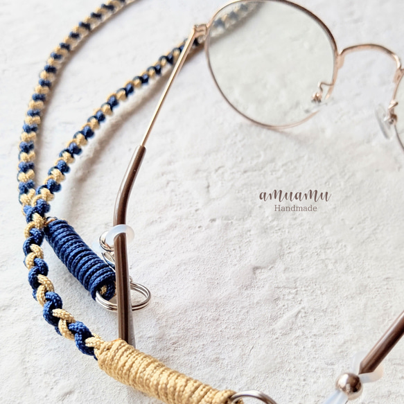 バイカラーのメガネストラップ／パラコード／ストラップ／マスク