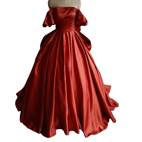 ウェディングドレス テラコッタ 豪華！オフシェル 豪華なバックトレーン　 花嫁/2次会