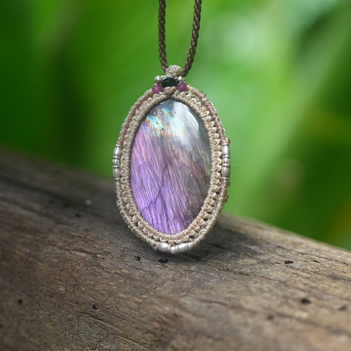 紫ギラリ☆パープルラブラドライト マクラメネックレス1725 ネックレス