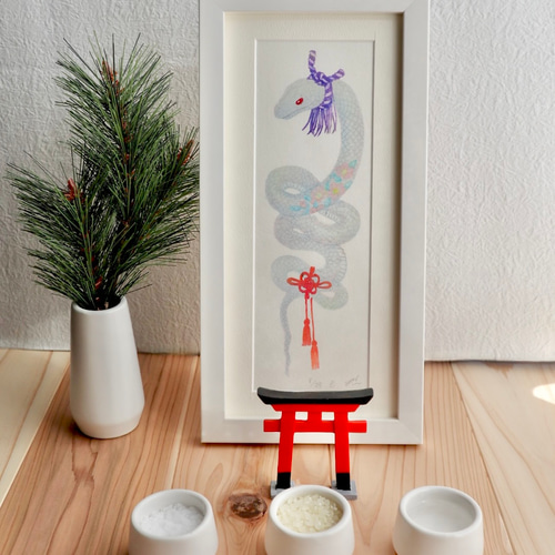 縁起物 白蛇 蛇神様 巳年 弁財天 版画 かさね 通販 18447674｜Creema