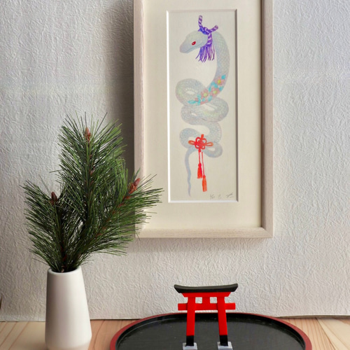 源右衛門　巳年　陶額　陶板　縁起物　白蛇 染錦巳絵 陶額 ｜ 有田焼の源右衛門窯公式オンラインショップ