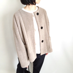 再販 × 38！ メルトンフリースのカーディ  温かくて軽くて洗える冬のはおり  杢ベージュ 4枚目の画像