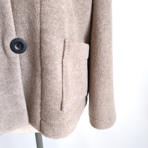 再販 × 38！ メルトンフリースのカーディ  温かくて軽くて洗える冬のはおり  杢ベージュ 12枚目の画像