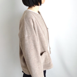 再販 × 38！ メルトンフリースのカーディ  温かくて軽くて洗える冬のはおり  杢ベージュ 5枚目の画像