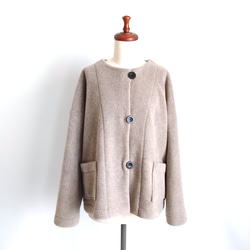 再販 × 38！ メルトンフリースのカーディ  温かくて軽くて洗える冬のはおり  杢ベージュ 9枚目の画像
