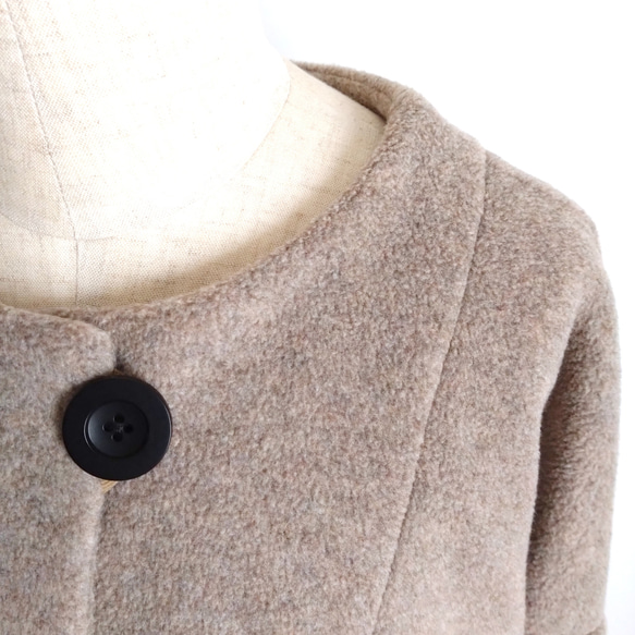 再販 × 38！ メルトンフリースのカーディ  温かくて軽くて洗える冬のはおり  杢ベージュ 11枚目の画像