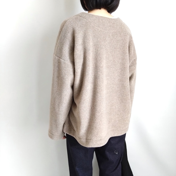 再販 × 38！ メルトンフリースのカーディ  温かくて軽くて洗える冬のはおり  杢ベージュ 6枚目の画像