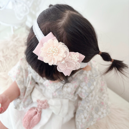 4リボンとバンドカラーが選べる/ 淡色 ベビー袴 ヘアバンド ヘアバンド