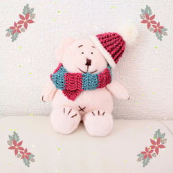 ぬいぐるみ用】ニット帽＆マフラーセット（ブルーのラメ）ひもを通せる