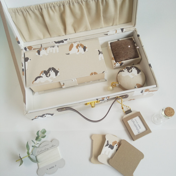 カルトナージュ裁縫箱(大) カルトナージュ☘️トワルドジュイ柄のマルチボックス お裁縫箱