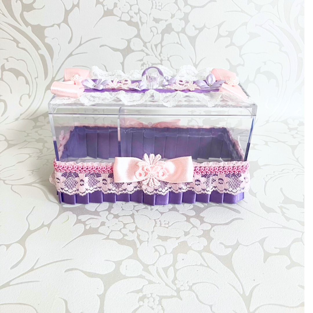 ピンクリボン×パープル　クリア　コスメボックス　楽屋グッズ　楽屋用品