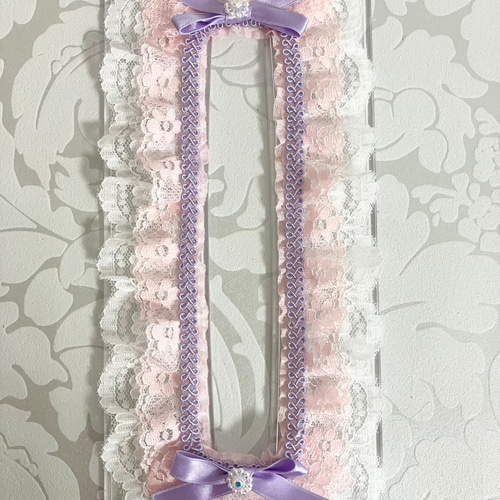 ピンクレース×パープルリボン コンパクトボックス ティッシュケース