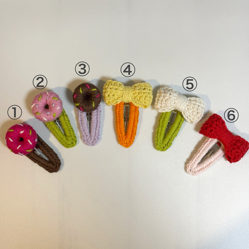 パッチンピン ドーナツ リボン モチーフ編み かぎ針編み ヘアピン