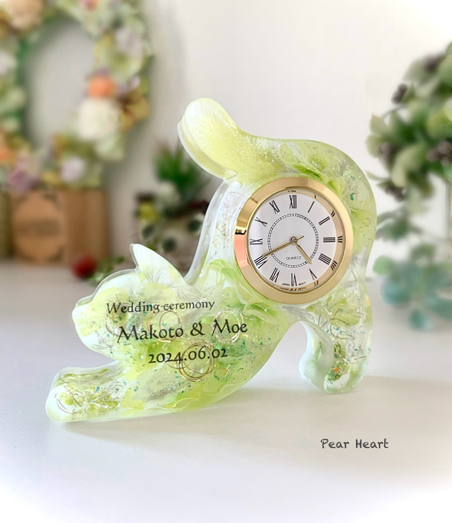 お花いっぱいねこちゃん置時計【お祝い･プレゼントに最適】