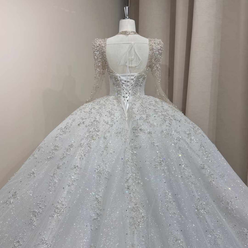 C266 キラキラチュール トレーン 背中の開いたイブニングドレス二次会ドレス C266 キラキラチュール トレーン 背中の開いたイブニングドレス