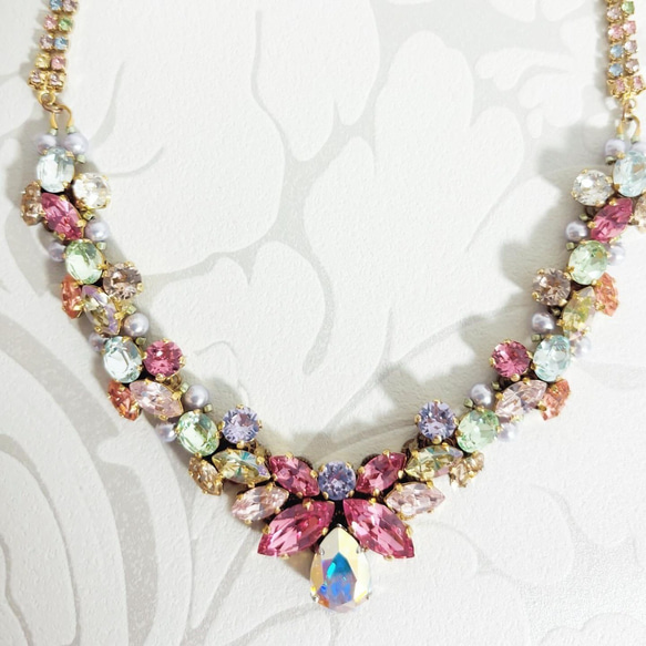 ♡ハンドメイド♡ビジューネックレス ビジュー ネックレス マルチカラー 結婚式 舞台 お呼ばれ