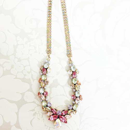 ♡ハンドメイド♡ビジューネックレス ビジュー ネックレス マルチカラー 結婚式 舞台 お呼ばれ