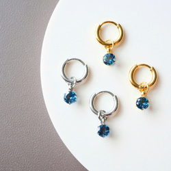 【秋冬の深み】ロンドンブルートパーズのミニフープピアス　11月誕生石  サージカルステンレス　ゴールド　シルバー　小さめ 2枚目の画像