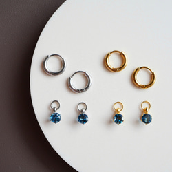 【秋冬の深み】ロンドンブルートパーズのミニフープピアス　11月誕生石  サージカルステンレス　ゴールド　シルバー　小さめ 5枚目の画像