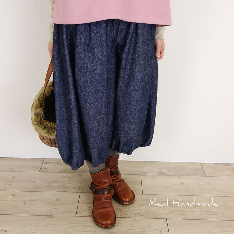 [予約販売] コットンリネン柔らかネイビーデニムバルーンパンツ