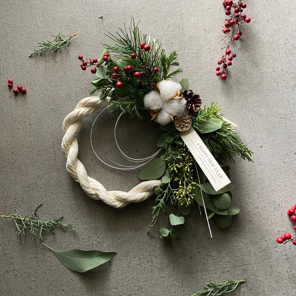 年内お届け可】【即日発送】ホワイトお正月飾り クリスマスから飾れる