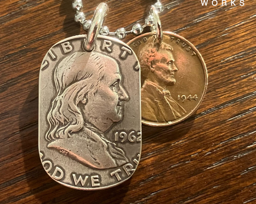 USAフランクリンハーフダラー銀貨　丸カン極太シルバー925ドッグタグネックレス 37396634659d5501ae2884d15d8946
