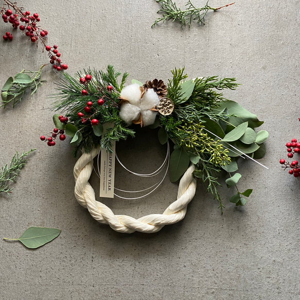 超早割お正月飾り】 ホワイトお正月飾り クリスマスから飾れるしめ飾り