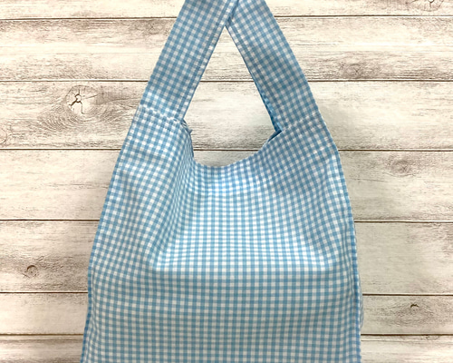 再販】ギンガムチェック アクアブルー コンビニ エコ バック エコ