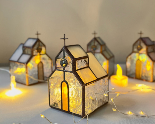 ステンドグラス 教会型LEDキャンドルホルダー（再販） キャンドル